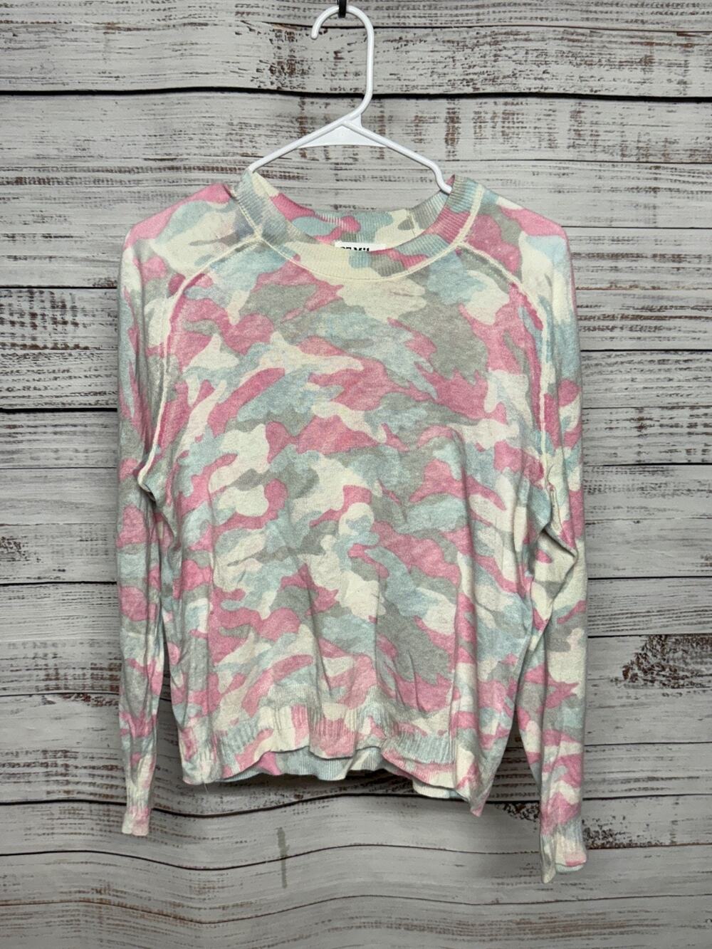 27 Miles Sweater Womens Small Pastel Camo Coastal Malibu Linen Cotton